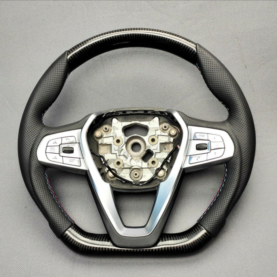 BMW G20 G30 G31 G01 G02 Steering Wheel Carbon Fiber Leather Flat Bottom - Custom Class