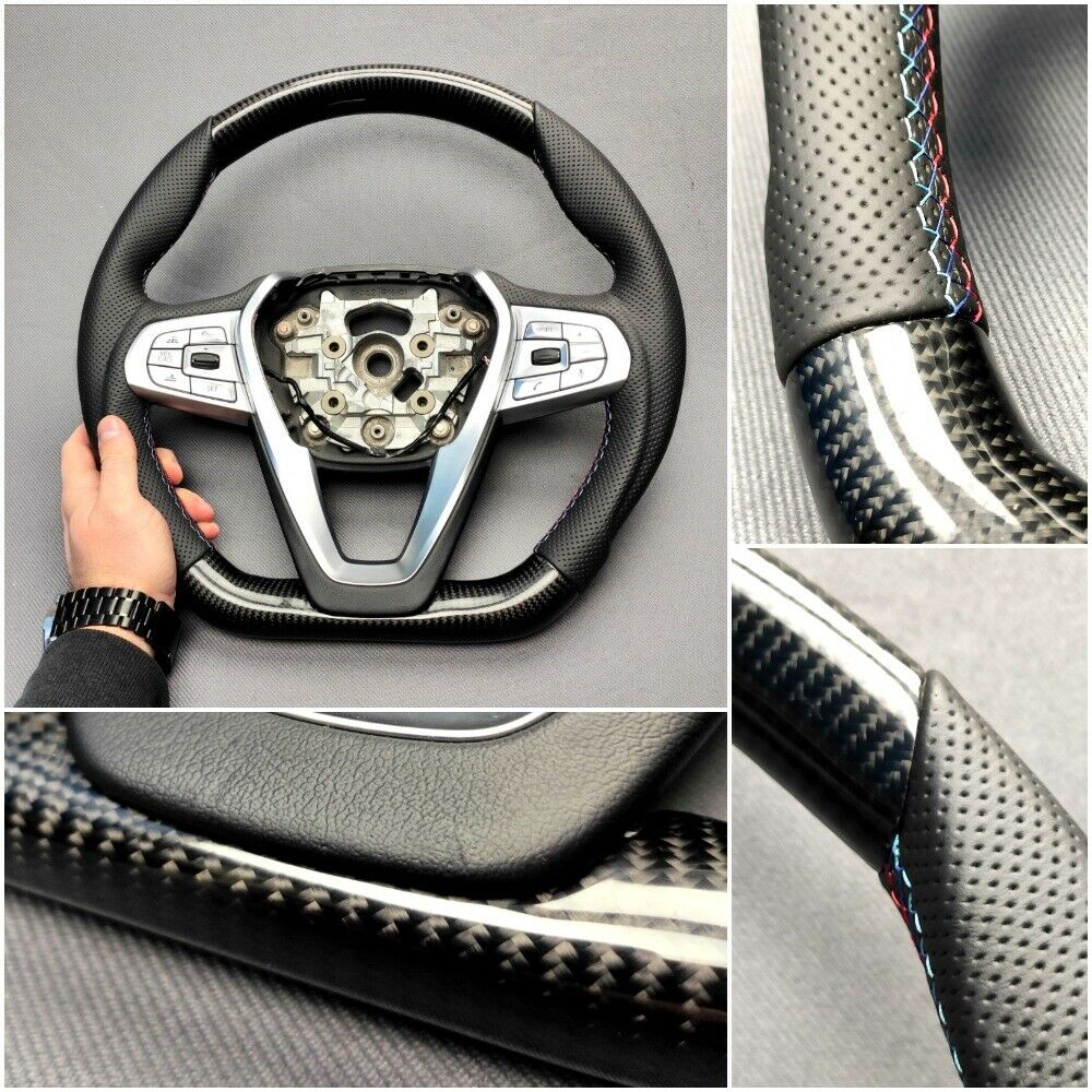 BMW G20 G30 G31 G01 G02 Steering Wheel Carbon Fiber Leather Flat Bottom - Custom Class