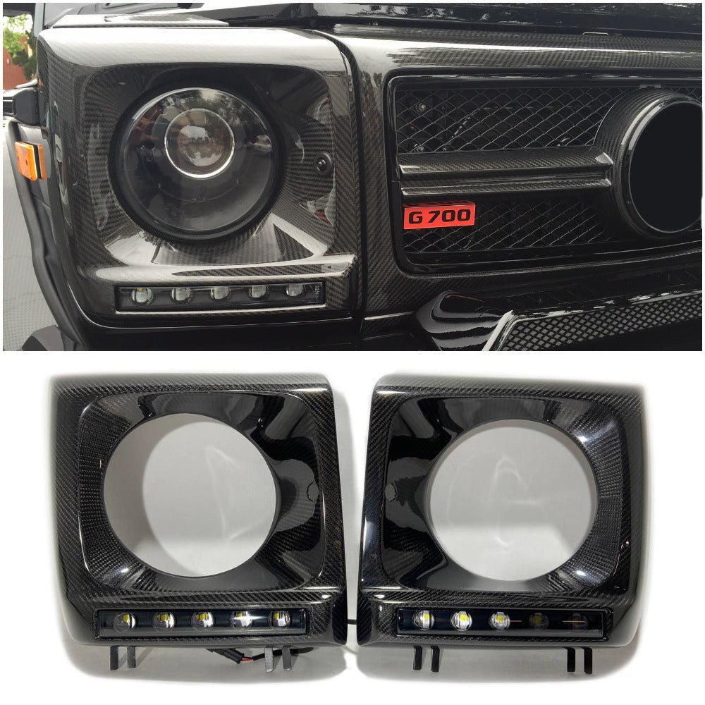 Brabus Carbon Front Headlight Covers with LEDs for Mercedes W463 G Wagon - Custom Class