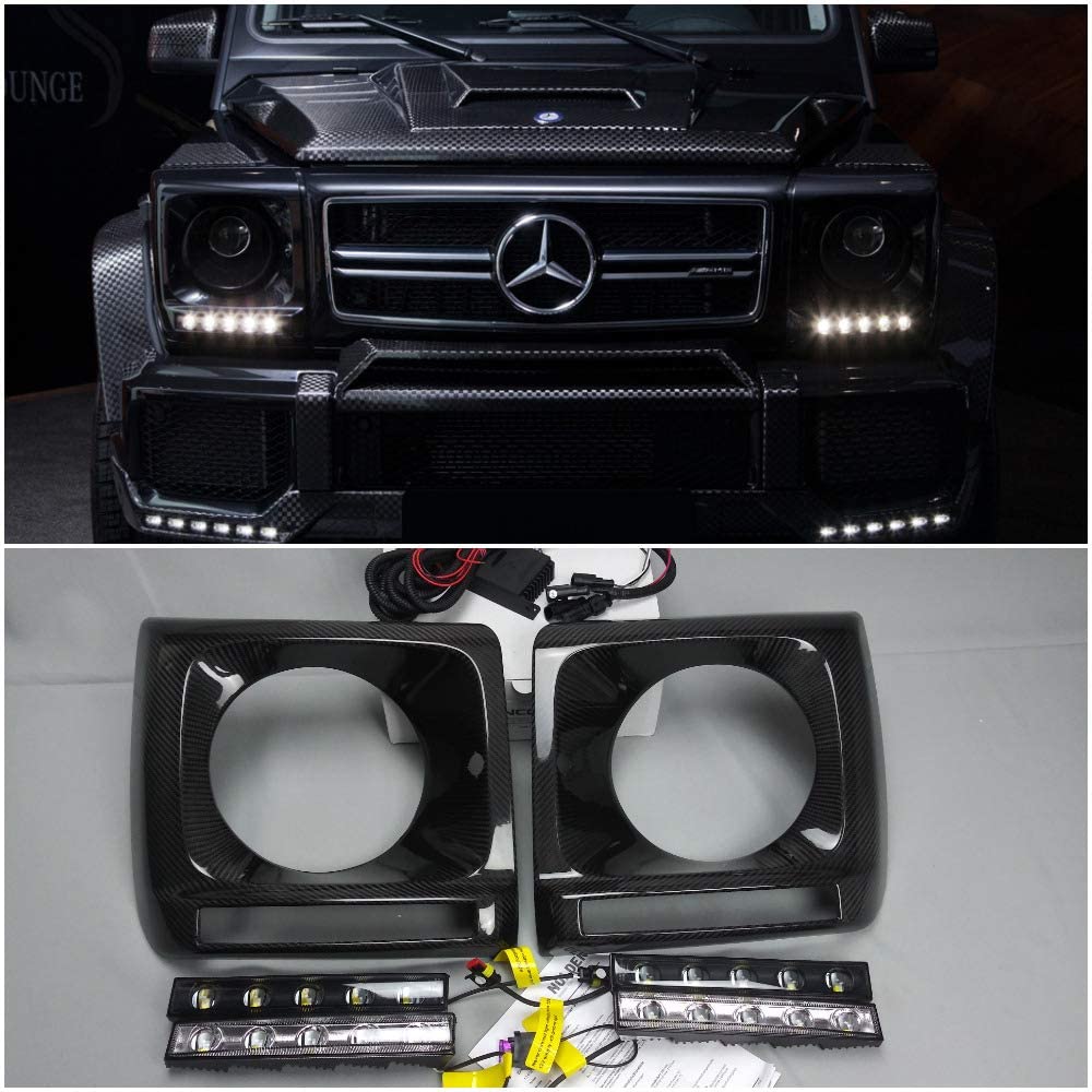Brabus Carbon Front Headlight Covers with LEDs for Mercedes W463 G Wagon - Custom Class