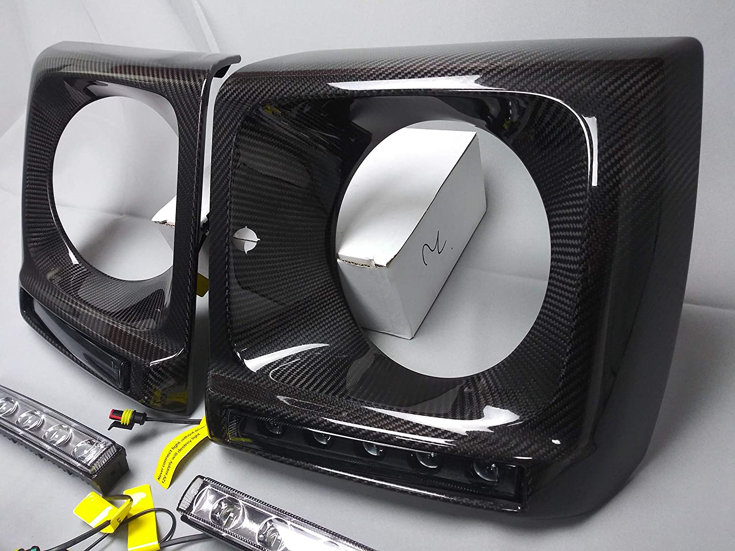 Brabus Carbon Front Headlight Covers with LEDs for Mercedes W463 G Wagon - Custom Class