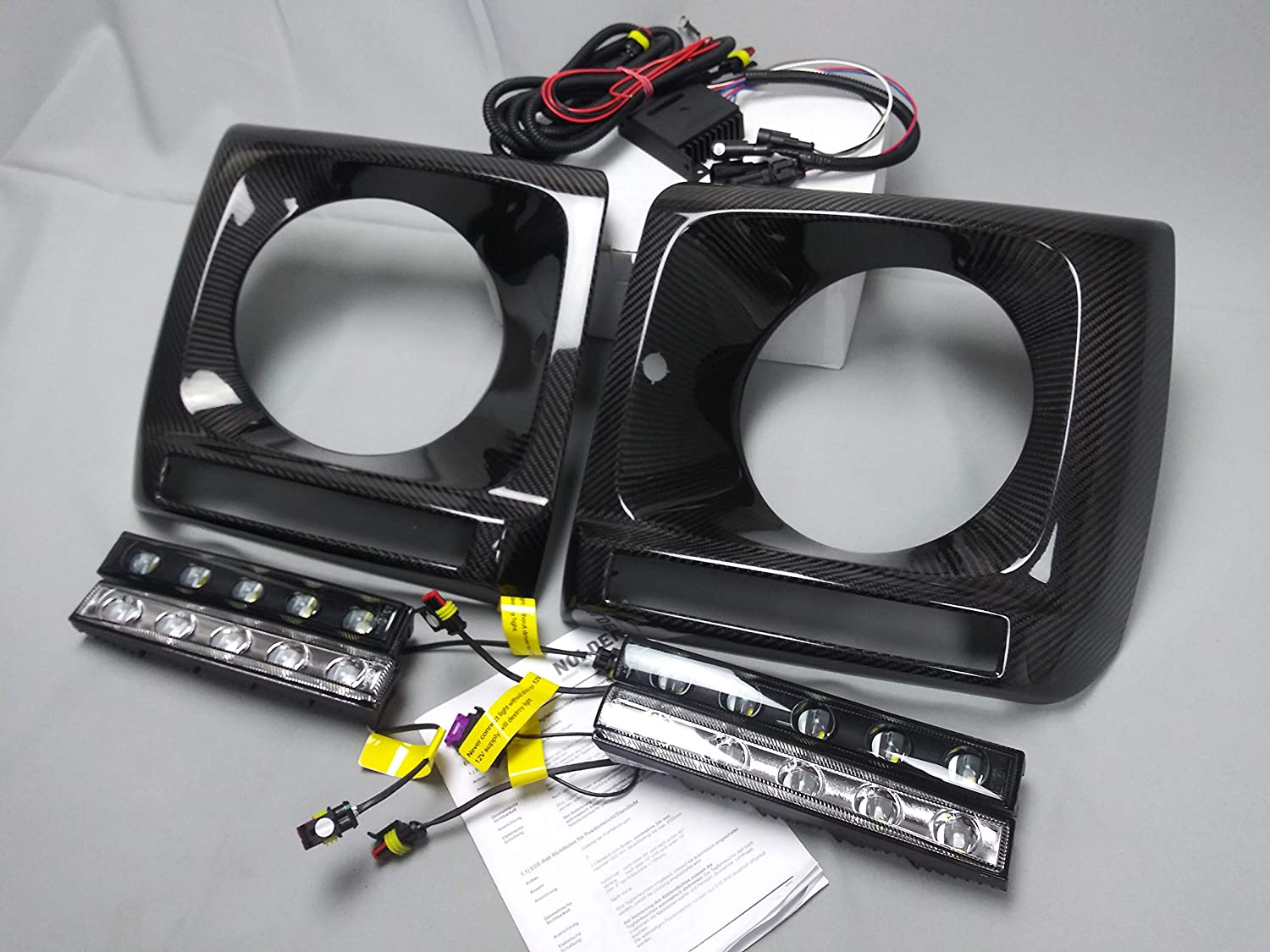 Brabus Carbon Front Headlight Covers with LEDs for Mercedes W463 G Wagon - Custom Class