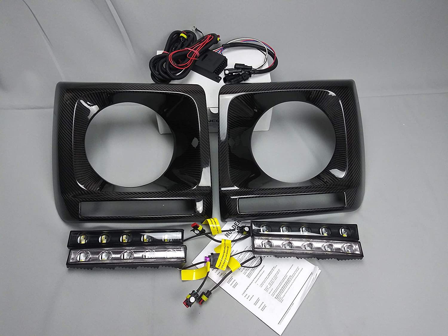 Brabus Carbon Front Headlight Covers with LEDs for Mercedes W463 G Wagon - Custom Class