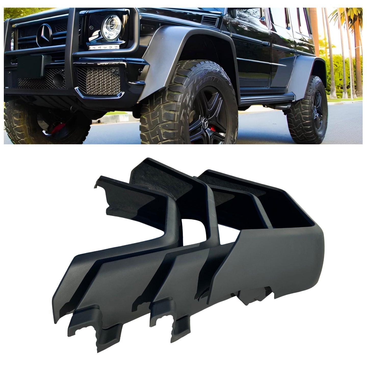 Brabus fiberglass fender flares 4x4 Squared style for Mercedes W463 G-Wagon from Custom Class, designed for bold and aggressive exterior styling.