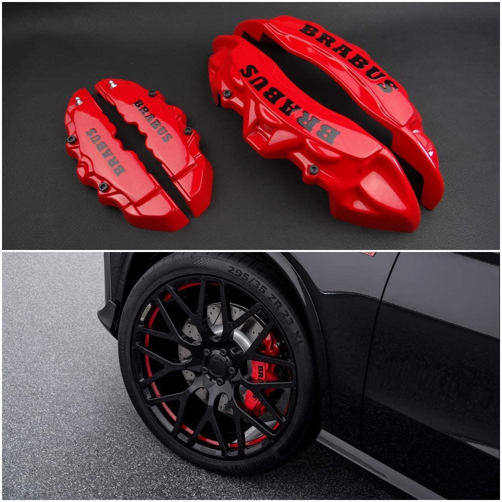 Brabus red disc caliper covers, 4-piece set for Mercedes-Benz G-Wagon W463 from Custom Class, offering bold and sporty decorative styling.