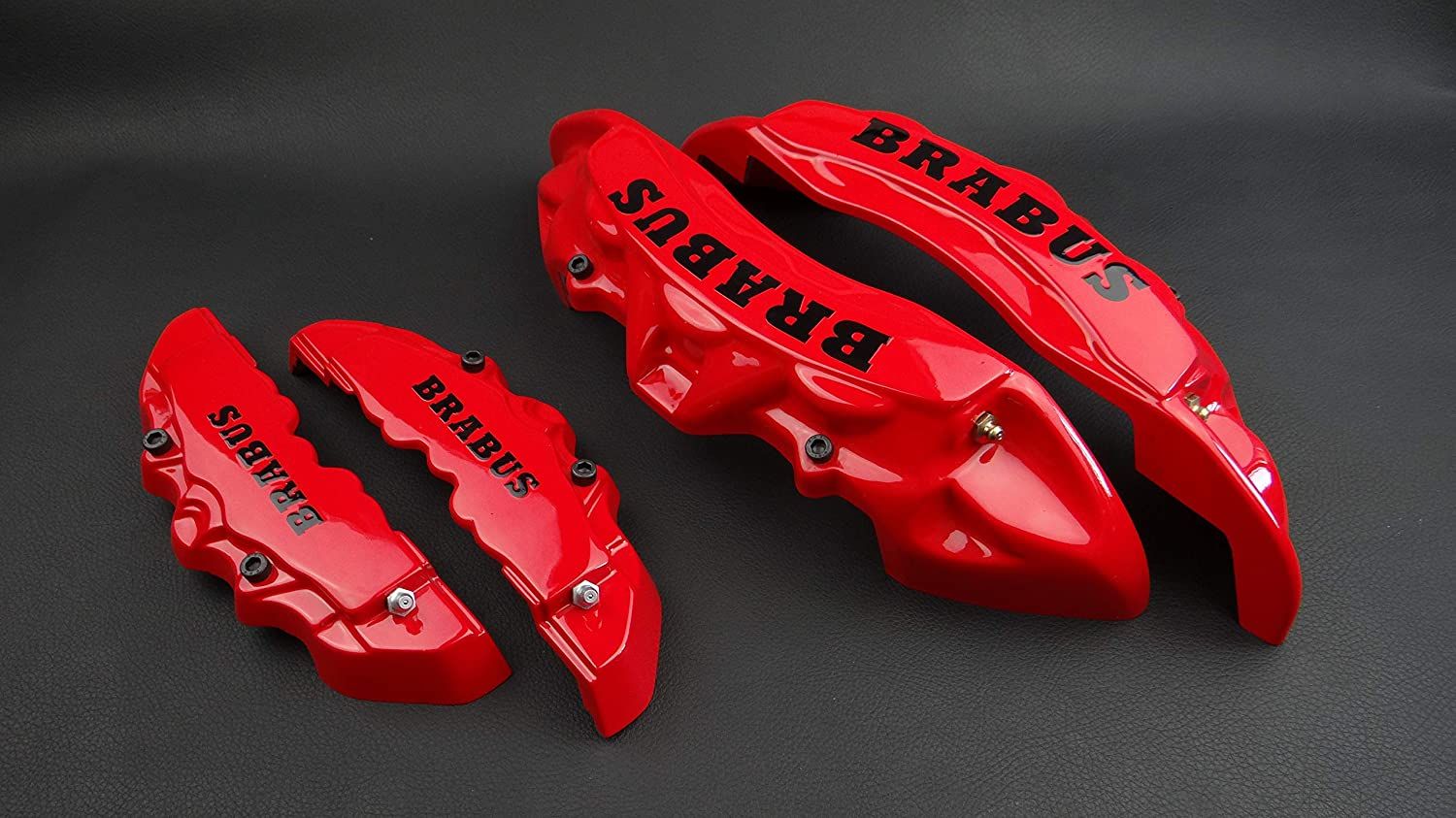 Brabus red disc caliper covers, 4-piece set for Mercedes-Benz G-Wagon W463 from Custom Class, offering bold and sporty decorative styling.