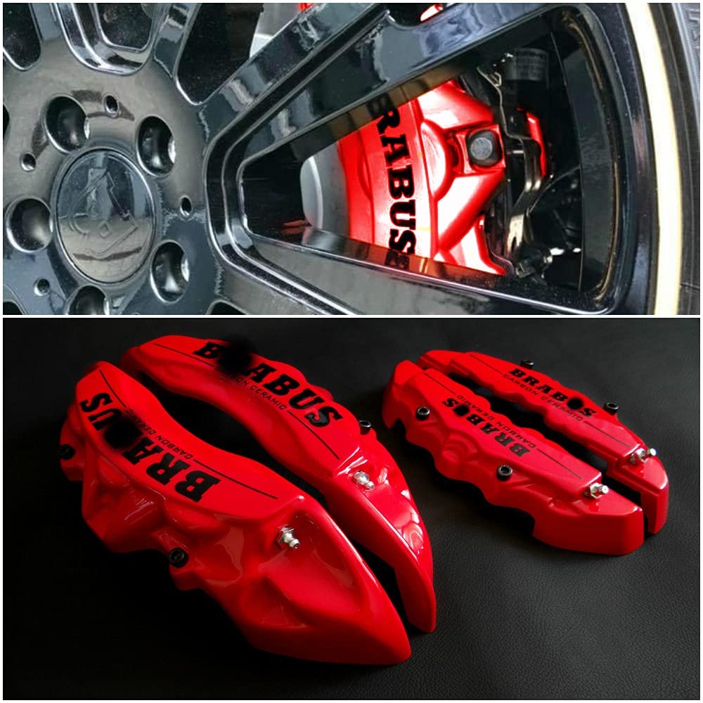 Brabus red disc caliper covers with Carbon Ceramic Sign, 4-piece set for Mercedes-Benz G-Wagon W463 from Custom Class, offering bold and luxurious styling.