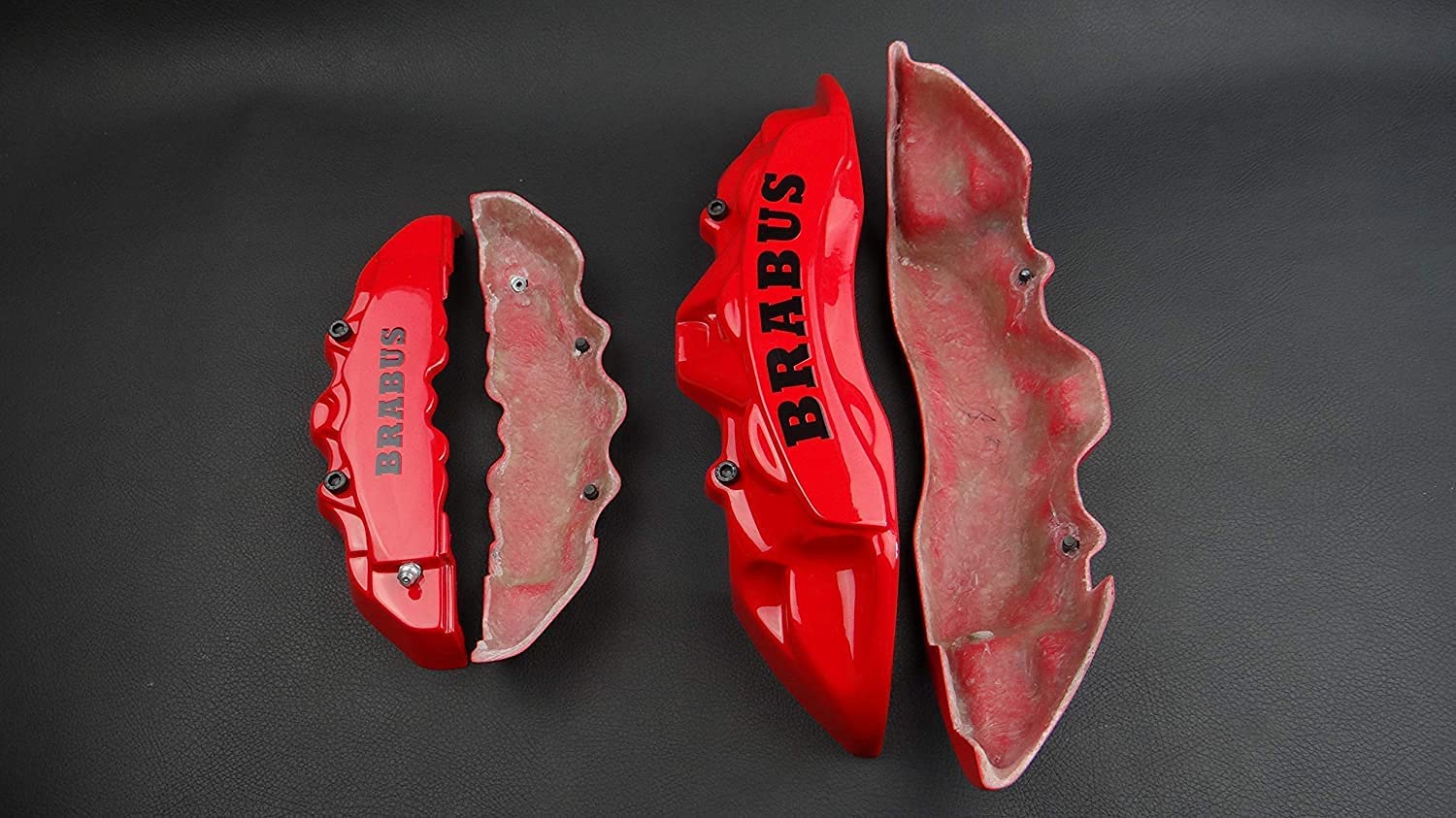 Brabus red disc caliper covers with Carbon Ceramic Sign, 4-piece set for Mercedes-Benz G-Wagon W463 from Custom Class, offering bold and luxurious styling.