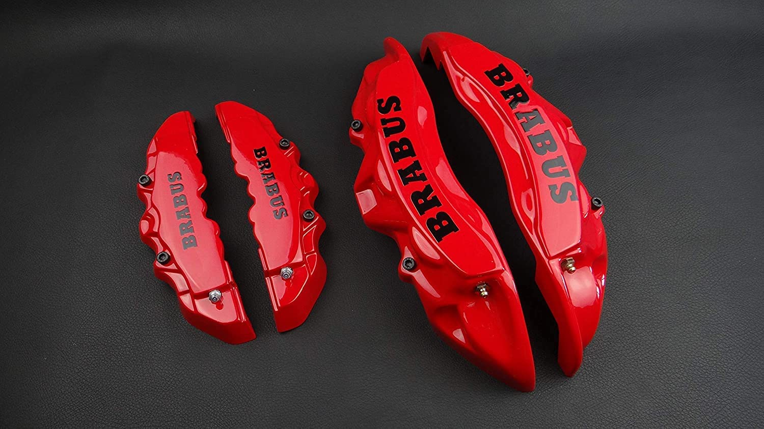 Brabus red disc caliper covers with Carbon Ceramic Sign, 4-piece set for Mercedes-Benz G-Wagon W463 from Custom Class, offering bold and luxurious styling.