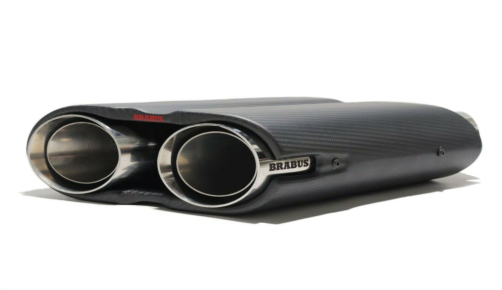 Brabus Rocket Exhaust Pipes Mufflers with LED Illumination for Mercedes-Benz G-Class W463A, crafted from carbon fiber and stainless steel, available in glossy or matte finish.