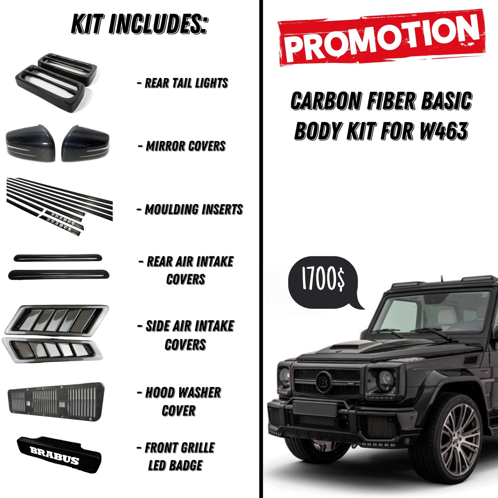 Carbon fiber Basic body kit for Mercedes-Benz G-Class W463 - Custom Class