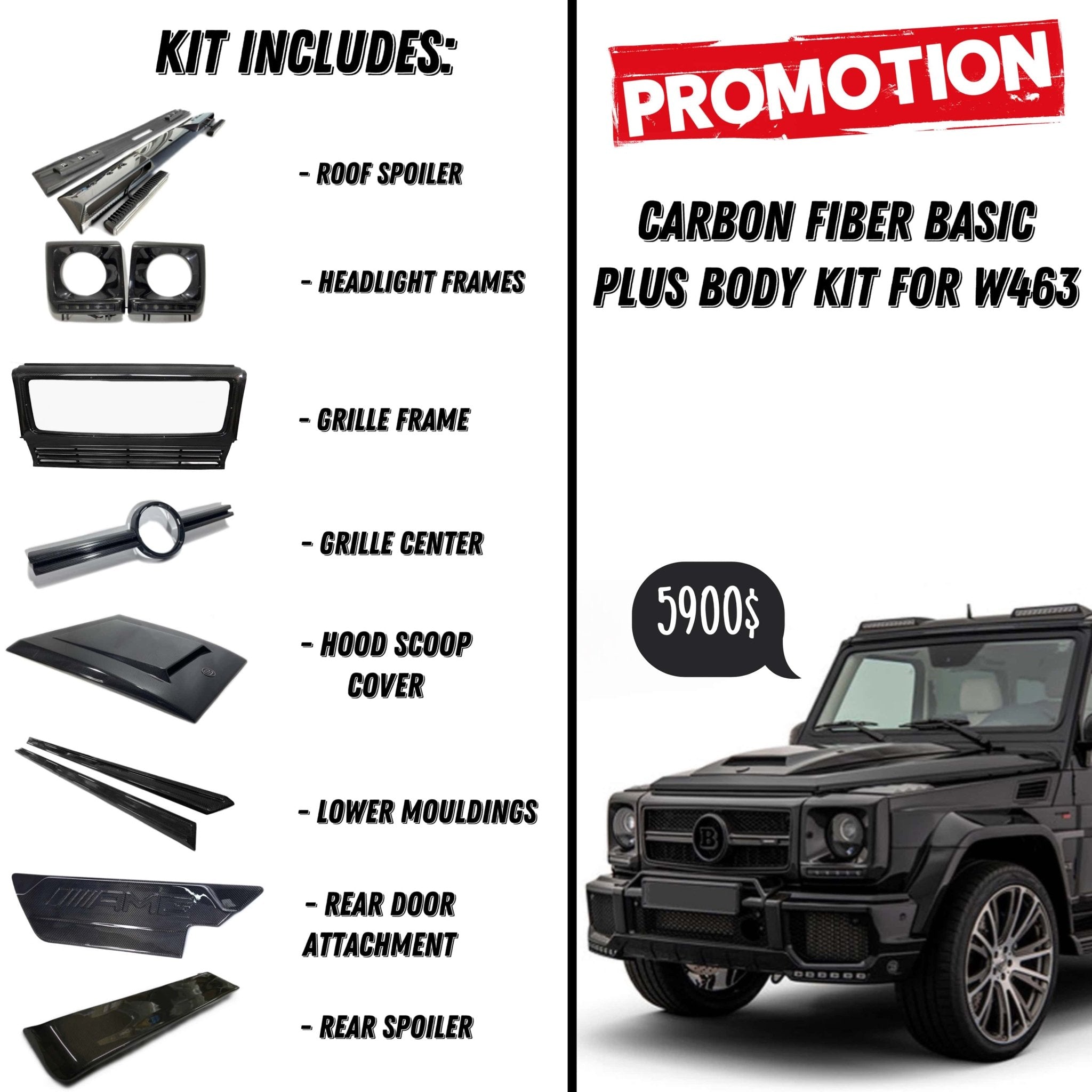 Carbon fiber Basic PLUS body kit for Mercedes-Benz G-Class W463 - Custom Class