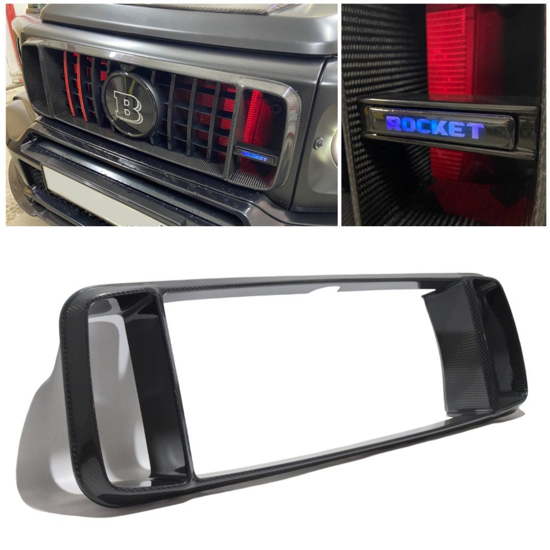 Carbon fiber Brabus Rocket G900 grille frame insertion red LEDs for Mercedes-Benz W463a W464 - Custom Class