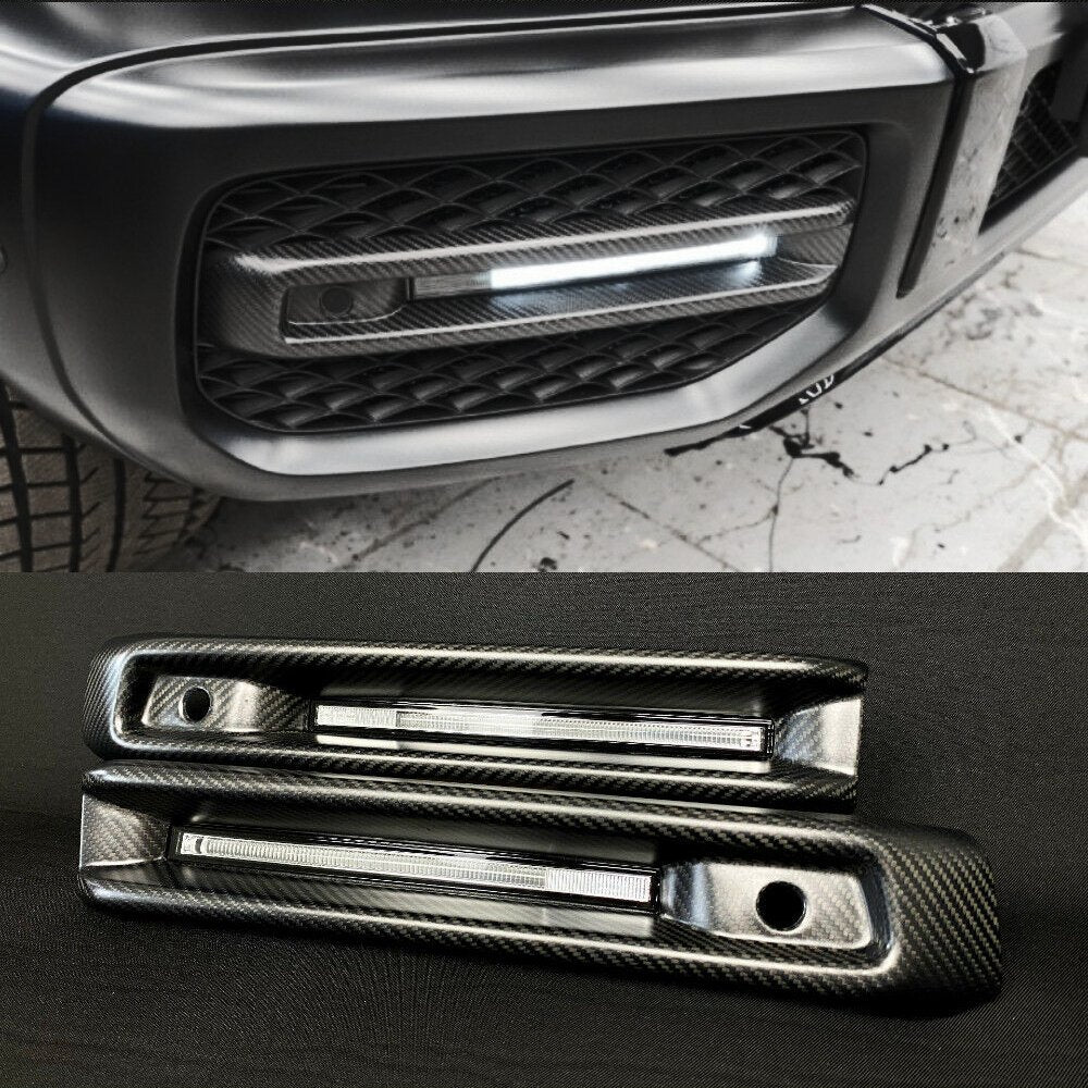 Carbon fiber front AMG bumper fog lights covers with LEDs for Mercedes-Benz G-Class W463A - Custom Class