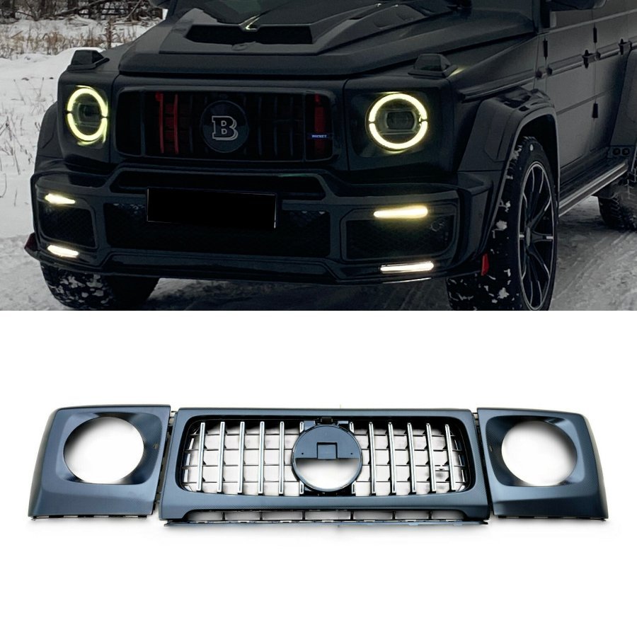 Carbon Fiber Front Grille Headlight Covers Set for Mercedes-Benz G-Wagon G-Class W463A W464 G63 G55 - Custom Class
