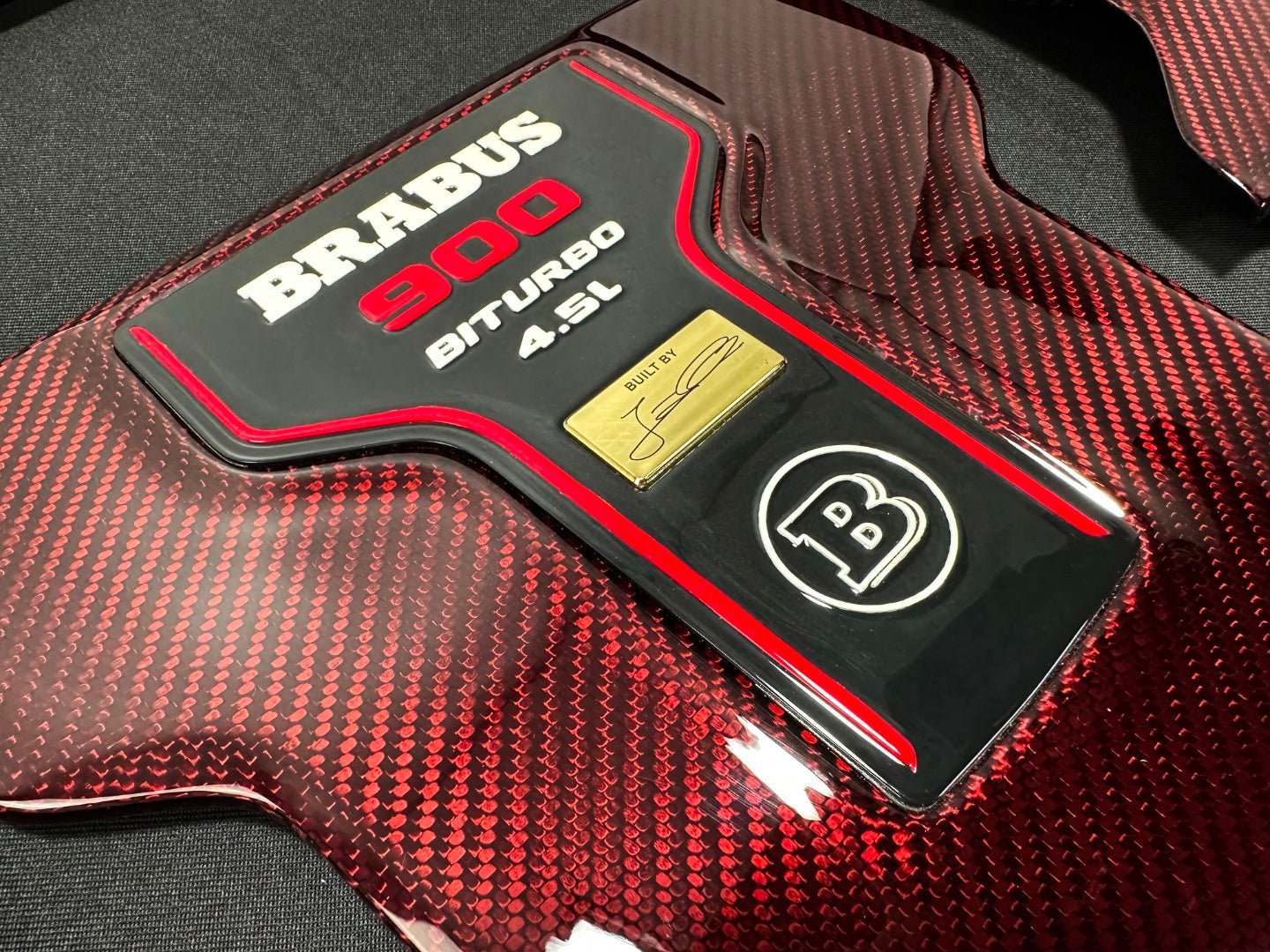 Carbon fiber RED Brabus ROCKET 900 engine cover with badges set for AMG Mercedes-Benz W463A W464 G-Wagon G-Class G63 - Custom Class