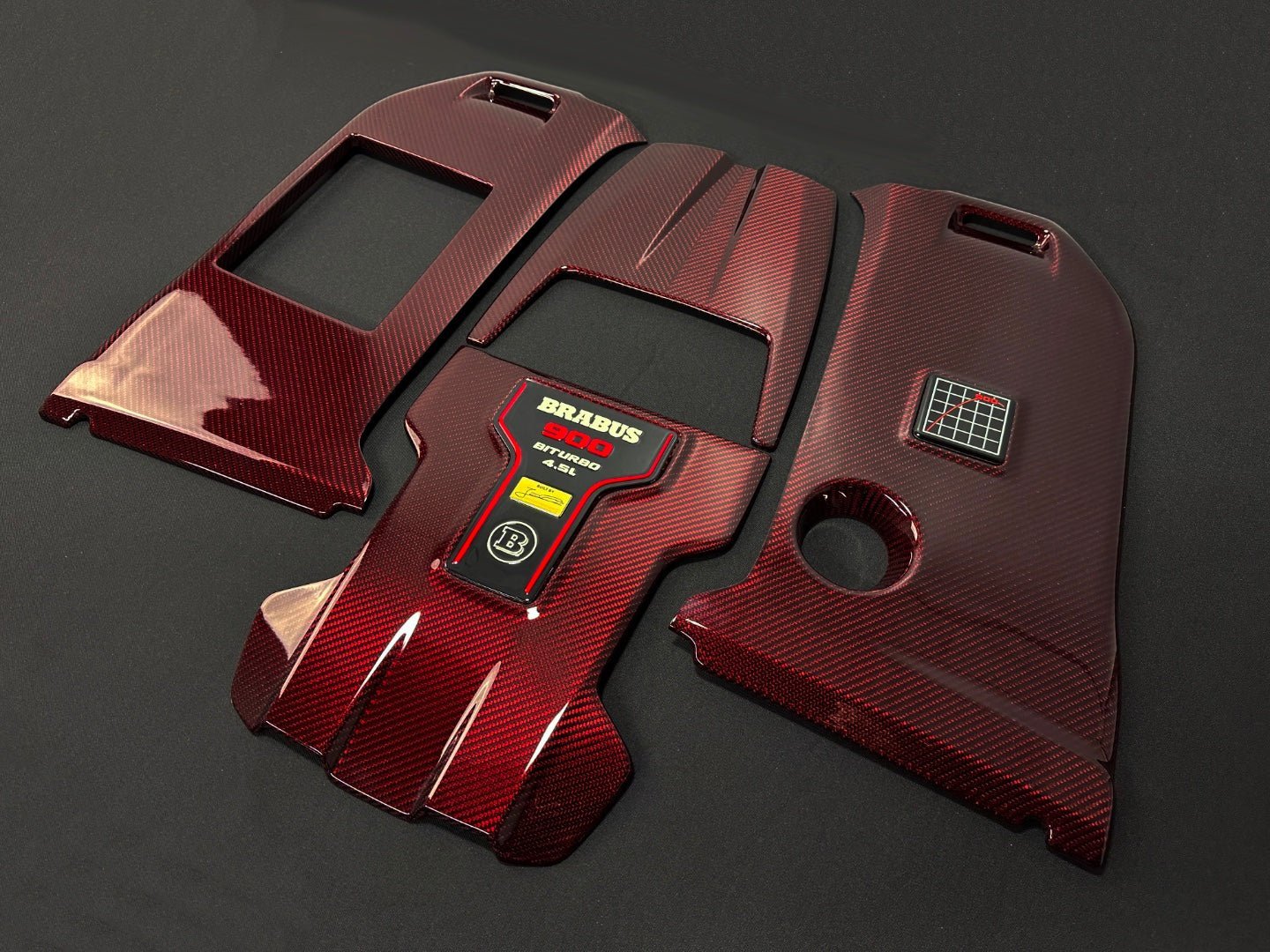 Carbon fiber RED Brabus ROCKET 900 engine cover with badges set for AMG Mercedes-Benz W463A W464 G-Wagon G-Class G63 - Custom Class