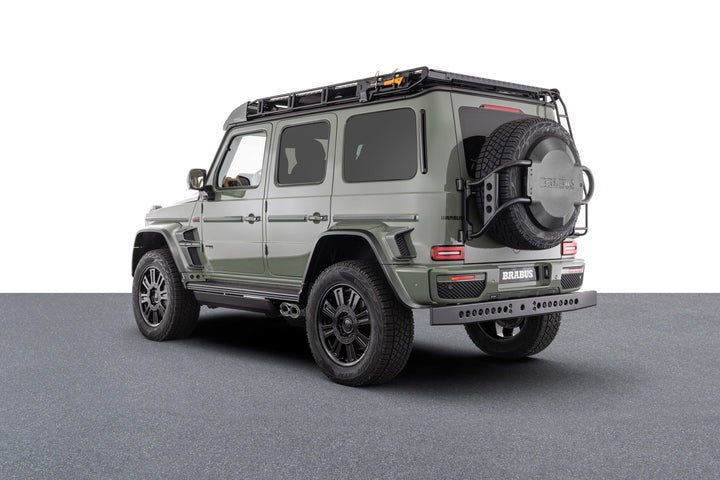 Brabus 800 Stealth Green 4x4 Squared conversion kit for Mercedes-Benz W463A G-Wagon by Custom Class, featuring premium carbon fiber and Brabus components.