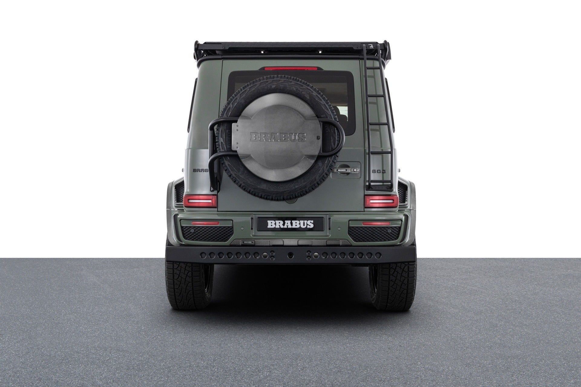 Brabus 800 Widestar Stealth Green conversion kit for Mercedes-Benz W463A G63 AMG 4x4 by Custom Class, featuring premium carbon fiber and Brabus components.