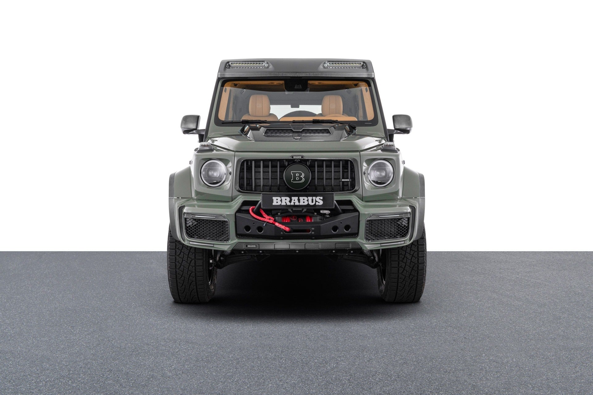 Brabus 800 Widestar Stealth Green conversion kit for Mercedes-Benz W463A G63 AMG 4x4 by Custom Class, featuring premium carbon fiber and Brabus components.