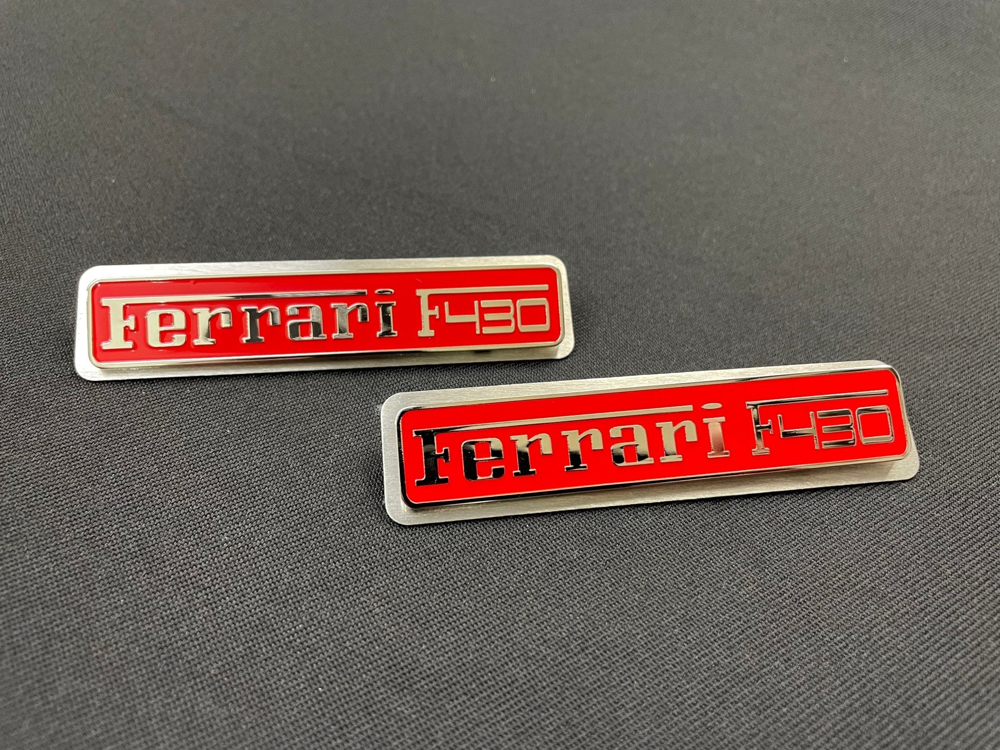 Ferrari F430 Floor Mats Interior Red Insertion Badges Emblems Metal Chrome Polished qualitative 2 pcs Set - Custom Class