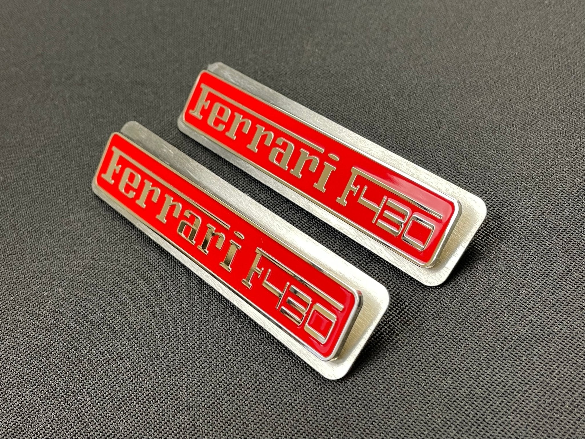 Ferrari F430 Floor Mats Interior Red Insertion Badges Emblems Metal Chrome Polished qualitative 2 pcs Set - Custom Class