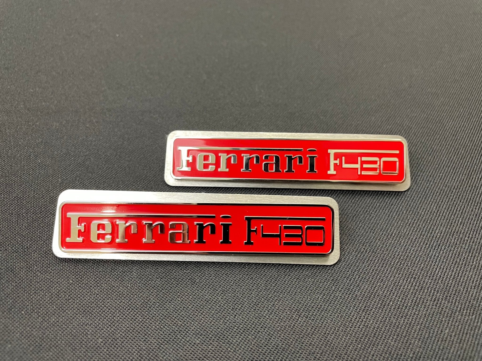 Ferrari F430 Floor Mats Interior Red Insertion Badges Emblems Metal Chrome Polished qualitative 2 pcs Set - Custom Class