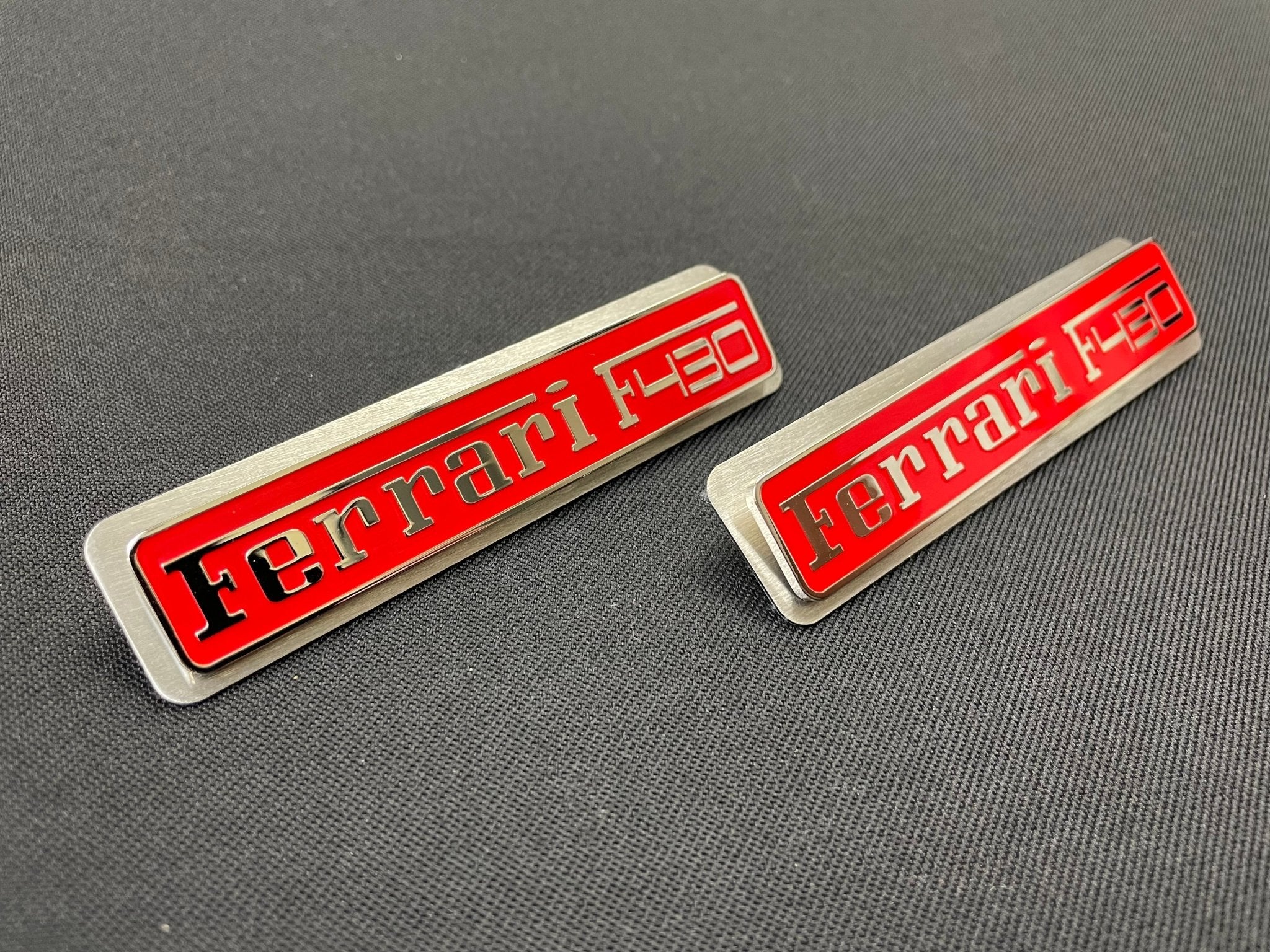 Ferrari F430 Floor Mats Interior Red Insertion Badges Emblems Metal Chrome Polished qualitative 2 pcs Set - Custom Class