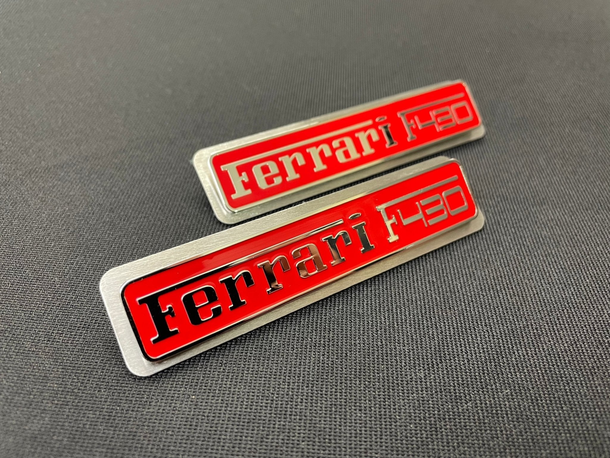 Ferrari F430 Floor Mats Interior Red Insertion Badges Emblems Metal Chrome Polished qualitative 2 pcs Set - Custom Class