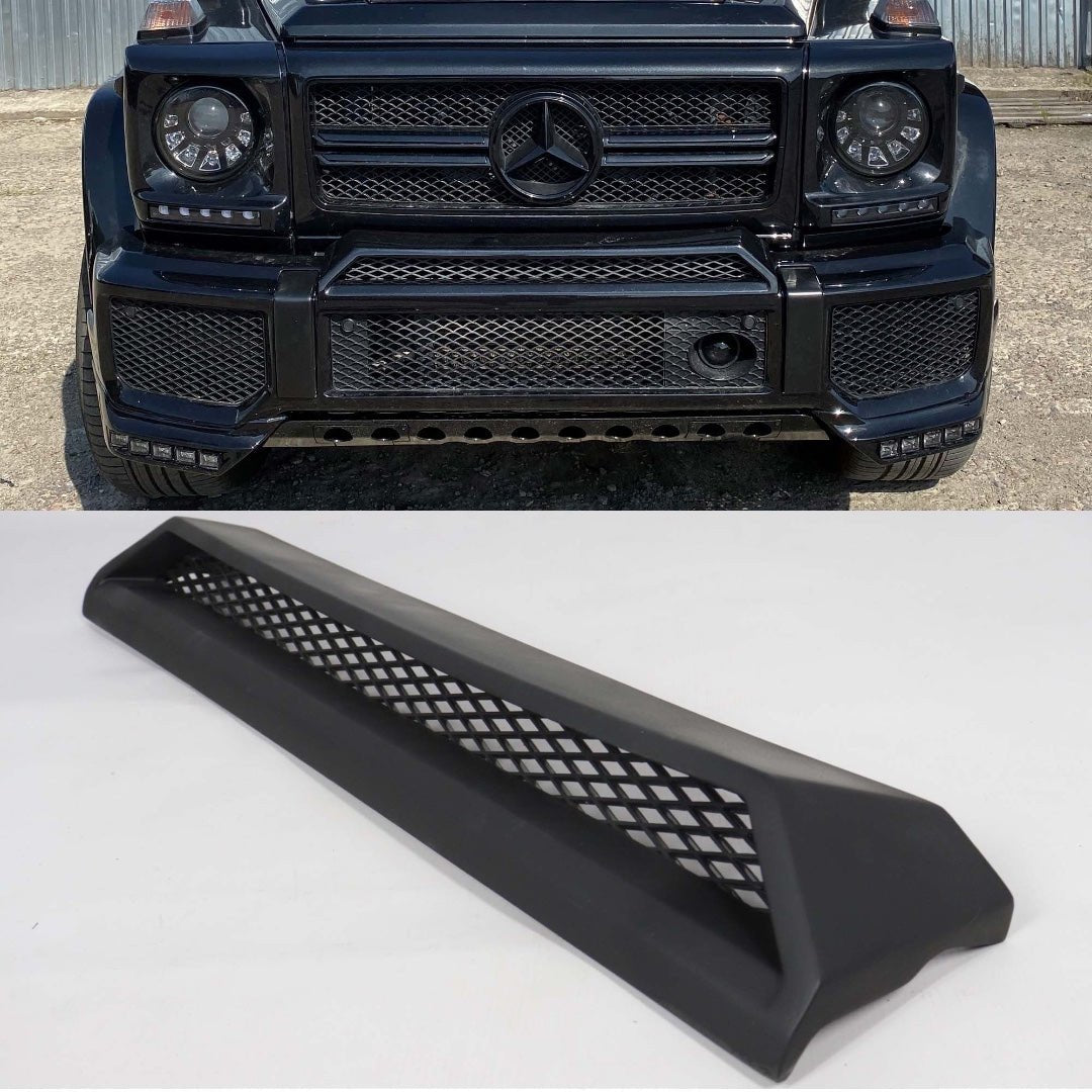 Fiberglass front AMG bumper upper attachment for Mercedes-Benz W463 G-Class from Custom Class, designed for sporty and aggressive styling.