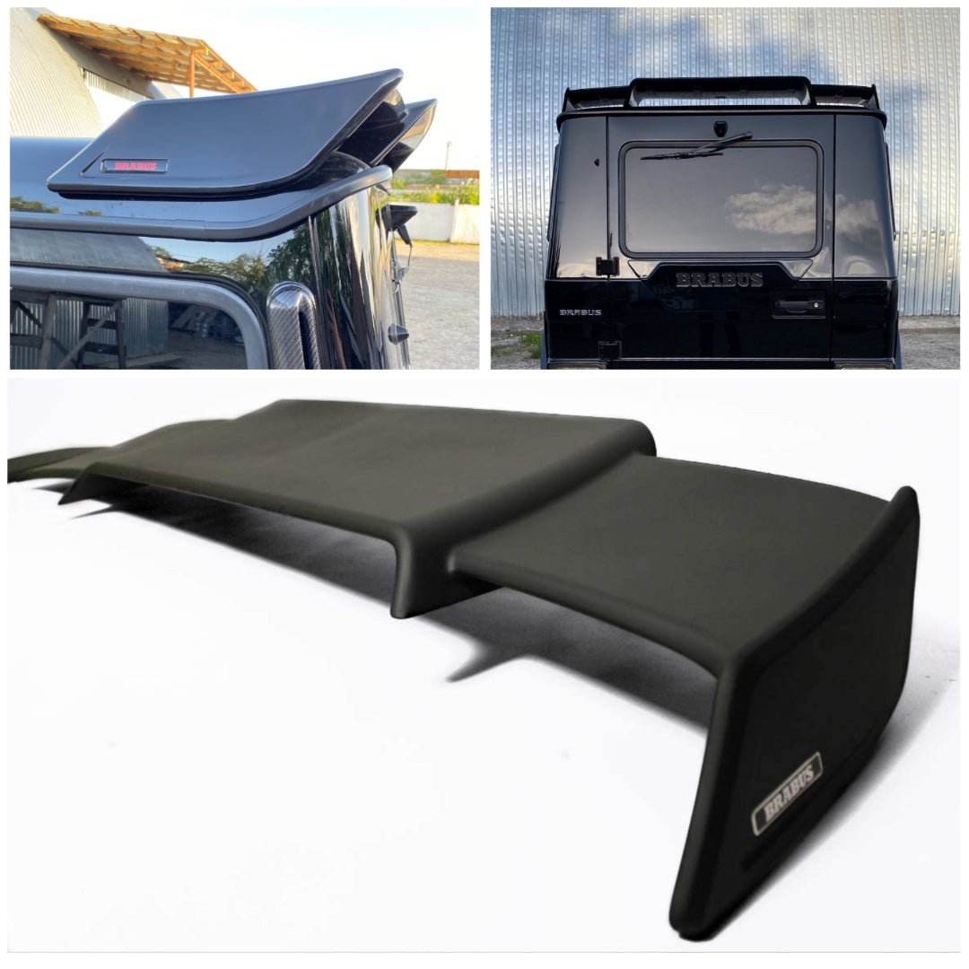 Fiberglass rear roof spoiler Brabus-inspired for Mercedes-Benz W463 G-Wagon G-Class from Custom Class, designed for sporty and aggressive styling.