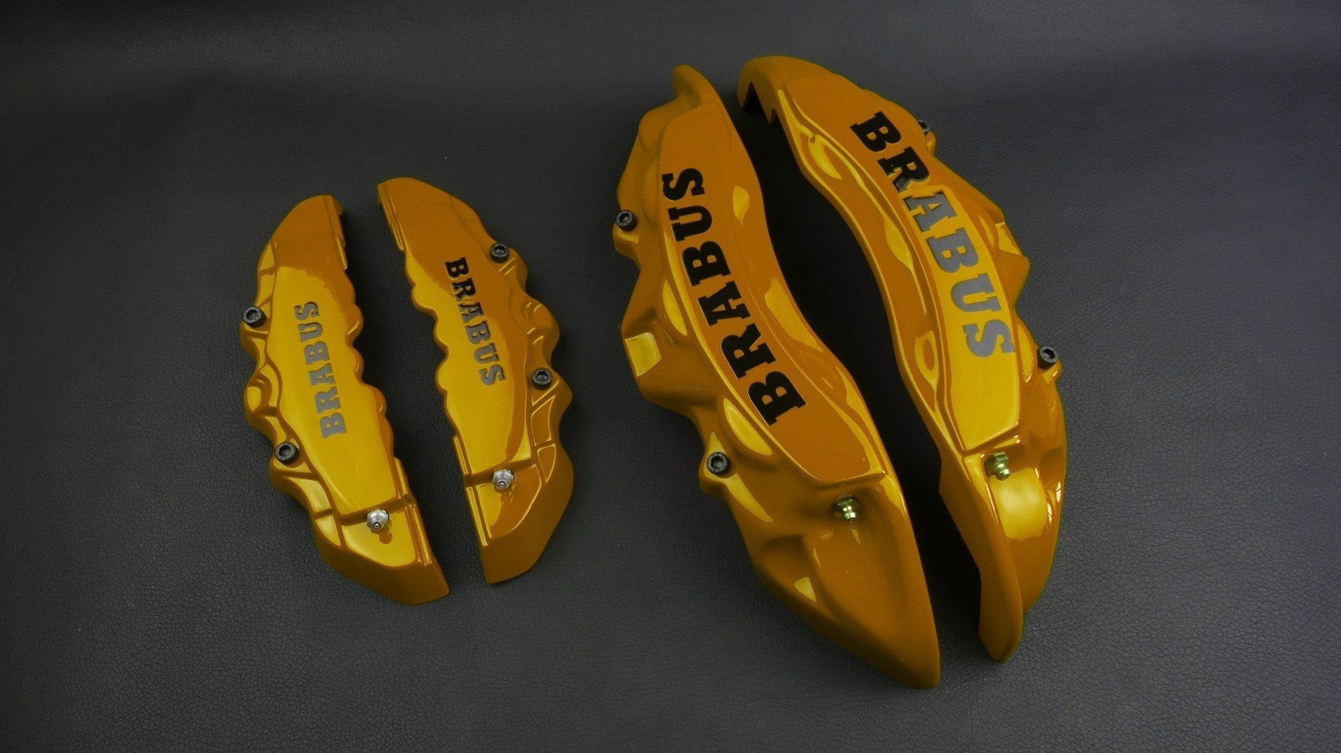 Gold disc Brabus caliper covers, 4 pcs set for Mercedes-Benz G-Wagon W463 from Custom Class, designed for decorative brake styling.