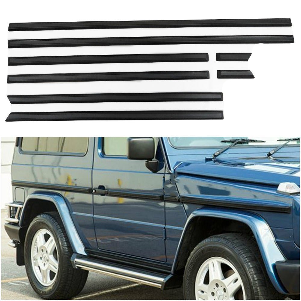 Exterior fiberglass mouldings (8 pcs) for 3-door Mercedes G-Wagon W463, W460, W461 from Custom Class, designed for a sporty and refined upgrade.