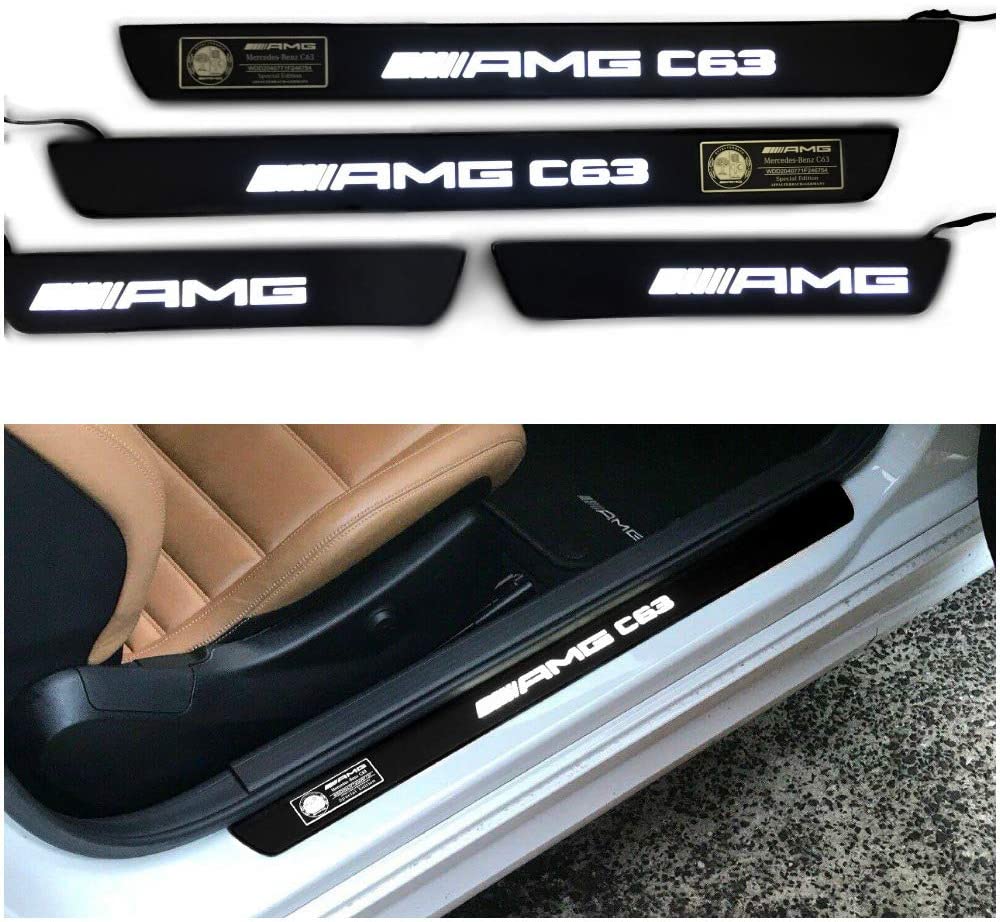 Mercedes-Benz AMG C63 W205 W204 W213 C Class mouldings LED Illuminated Door Sills Interior Trim Set 4 pcs Stainless Steel Black Matte White Sign - Custom Class