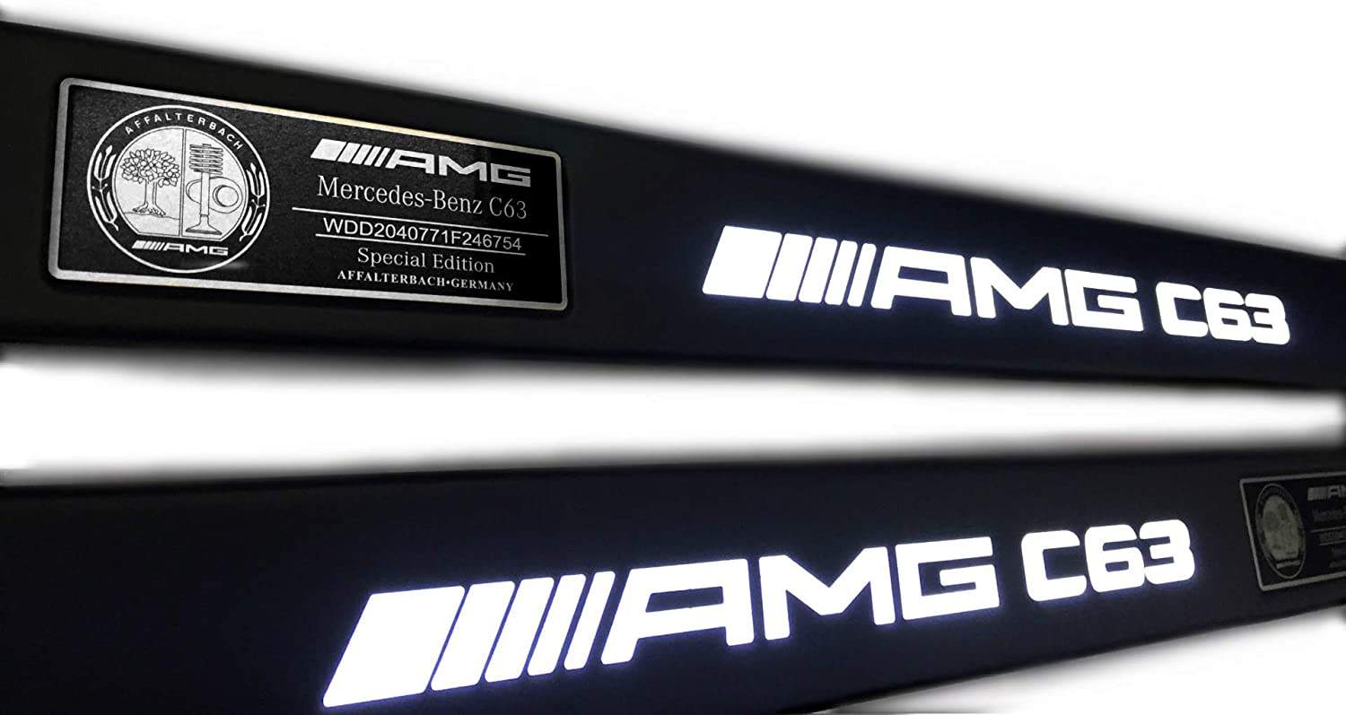 Mercedes-Benz AMG C63 W205 W204 W213 C Class mouldings LED Illuminated Door Sills Interior Trim Set 4 pcs Stainless Steel Black Matte White Sign - Custom Class