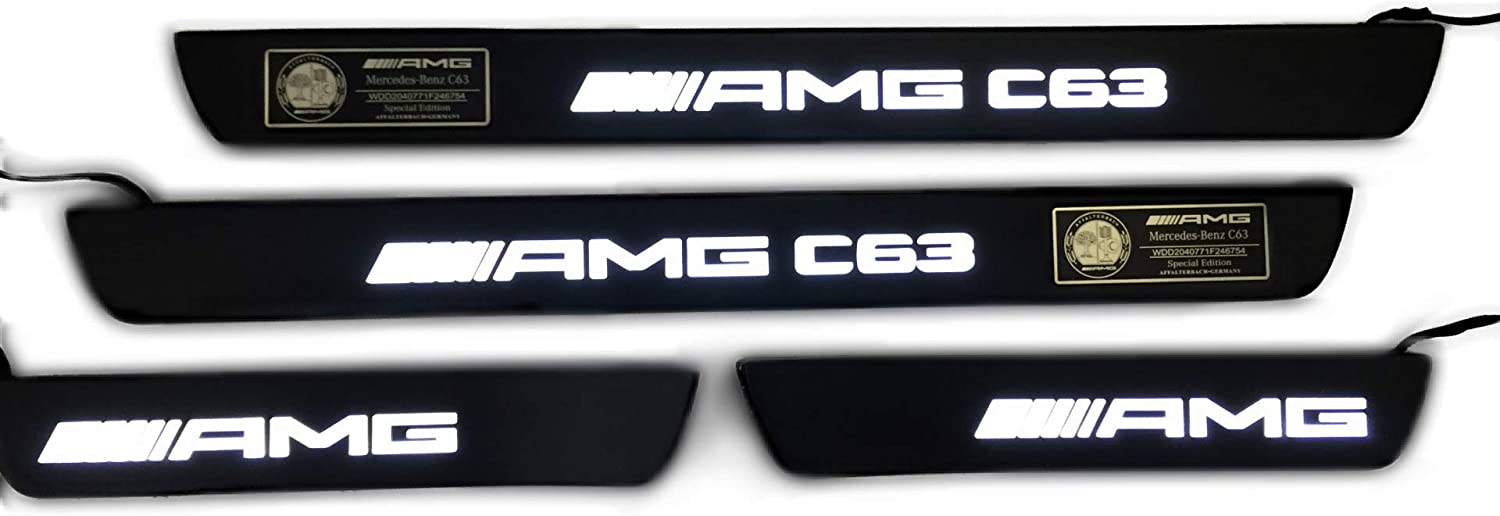 Mercedes-Benz AMG C63 W205 W204 W213 C Class mouldings LED Illuminated Door Sills Interior Trim Set 4 pcs Stainless Steel Black Matte White Sign - Custom Class