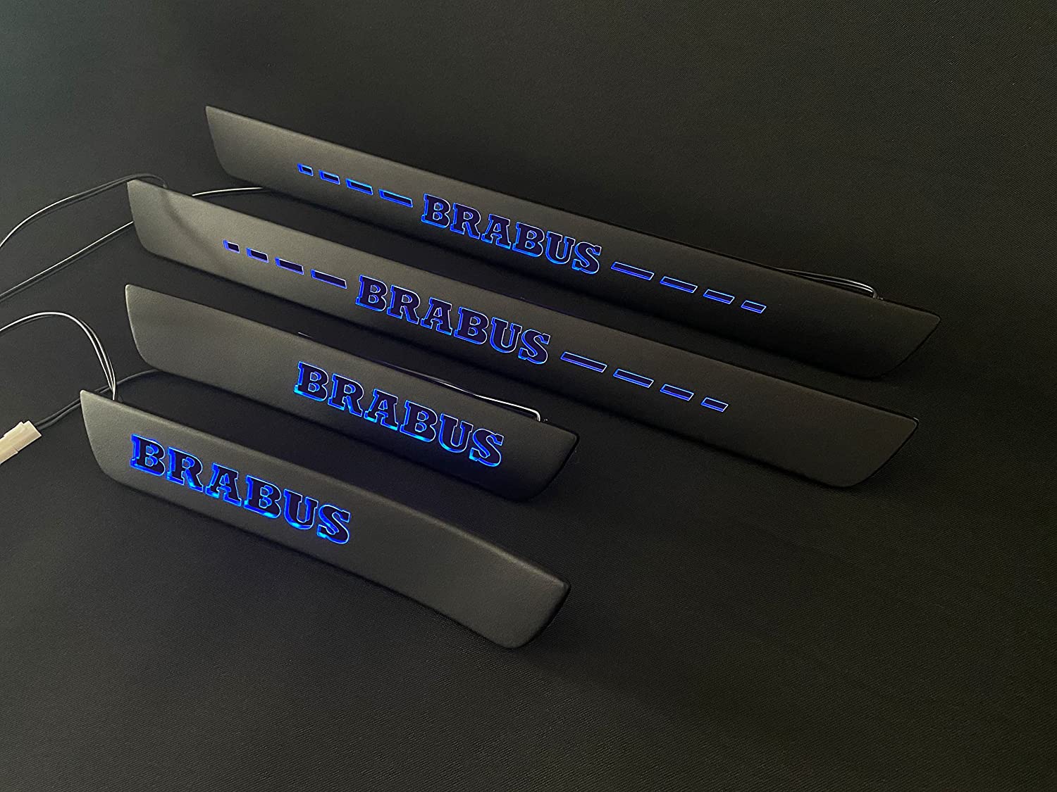 Mercedes-Benz Brabus W205 W204 W213 C E Class Door Sills mouldings LED Illuminated Interior Trim Set 4 pcs Stainless Steel Black Matte Blue Sign - Custom Class