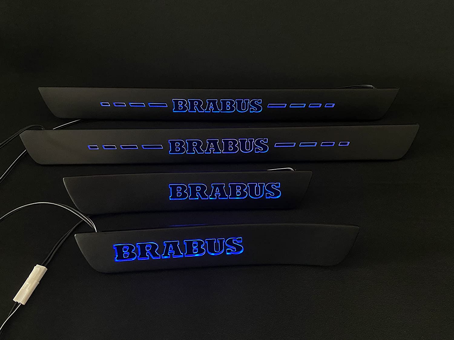 Mercedes-Benz Brabus W205 W204 W213 C E Class Door Sills mouldings LED Illuminated Interior Trim Set 4 pcs Stainless Steel Black Matte Blue Sign - Custom Class