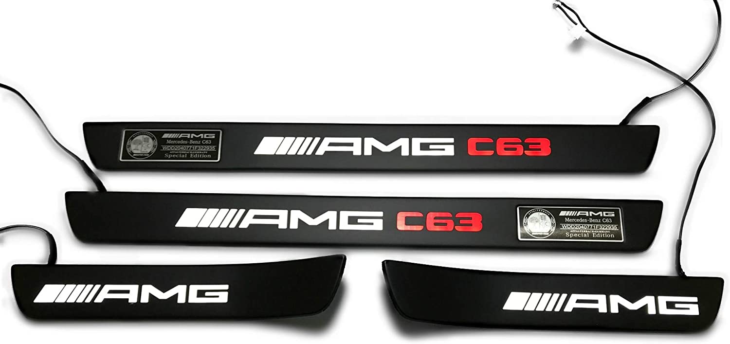 Black door sills LED Illuminated white with red AMG C63 sign for Mercedes W205 W204 W213 C Class - Custom Class