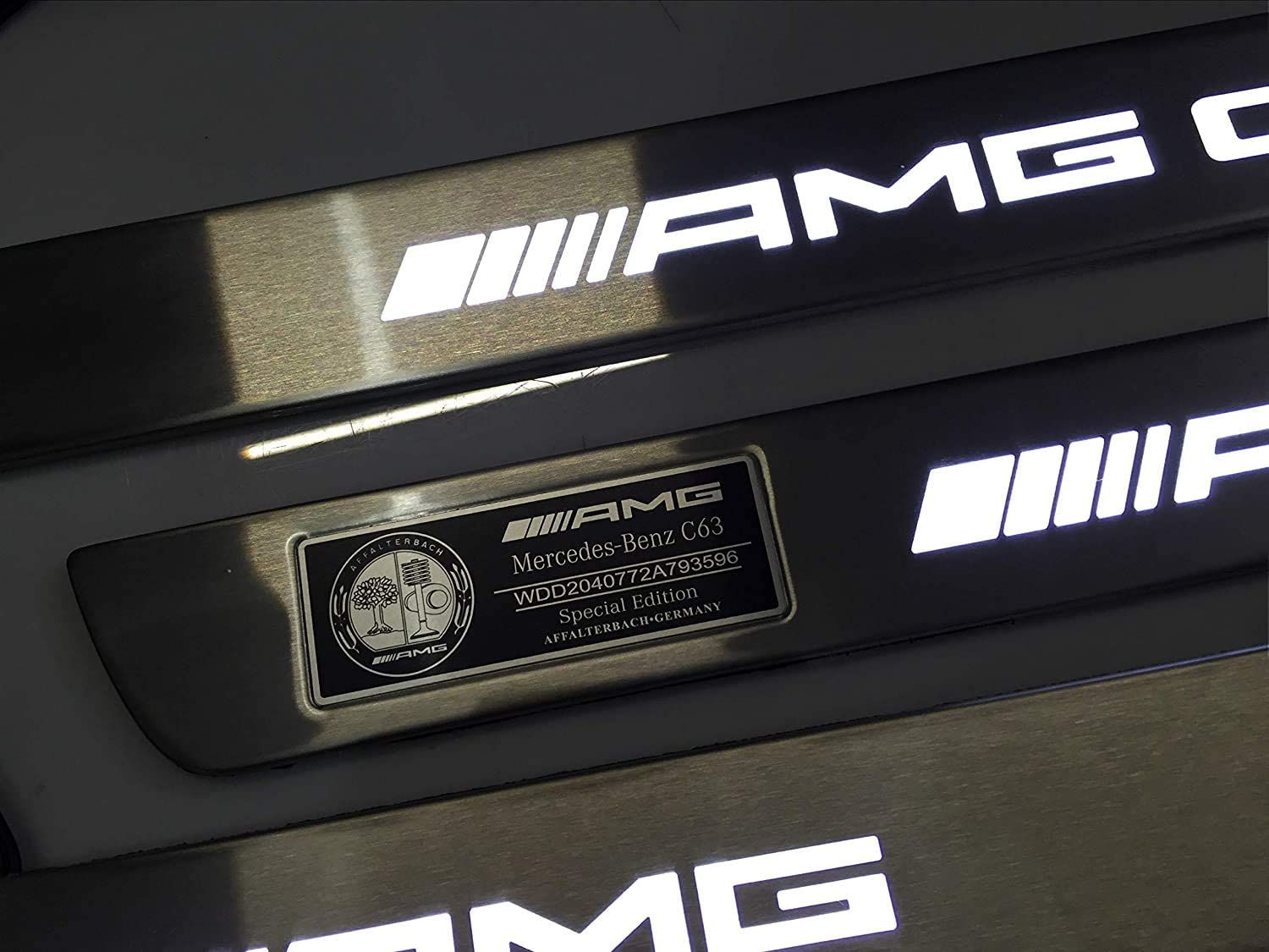 Door sills stainless steel polished chrome white LED Illuminated for Mercedes AMG C63 Style W205 W204 W213 C Class - Custom Class