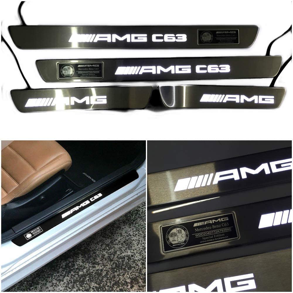 Door sills stainless steel polished chrome white LED Illuminated for Mercedes AMG C63 Style W205 W204 W213 C Class - Custom Class
