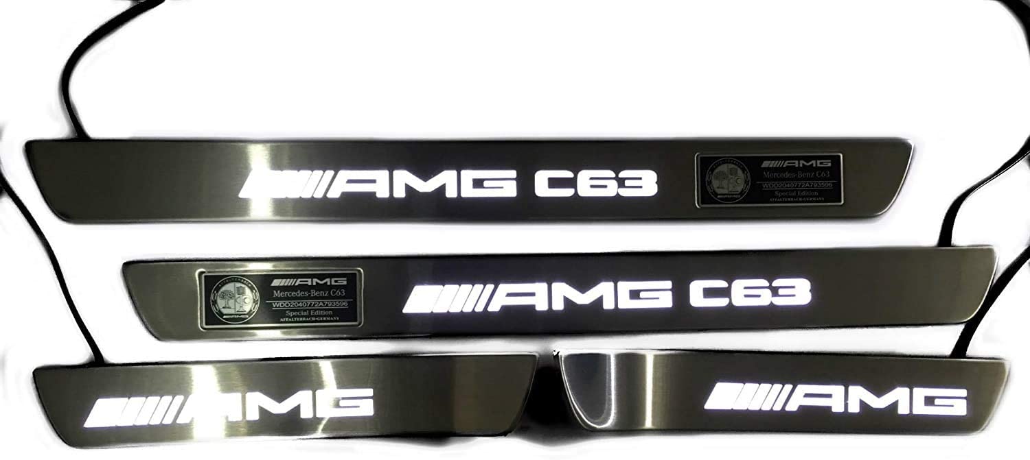 Door sills stainless steel polished chrome white LED Illuminated for Mercedes AMG C63 Style W205 W204 W213 C Class - Custom Class