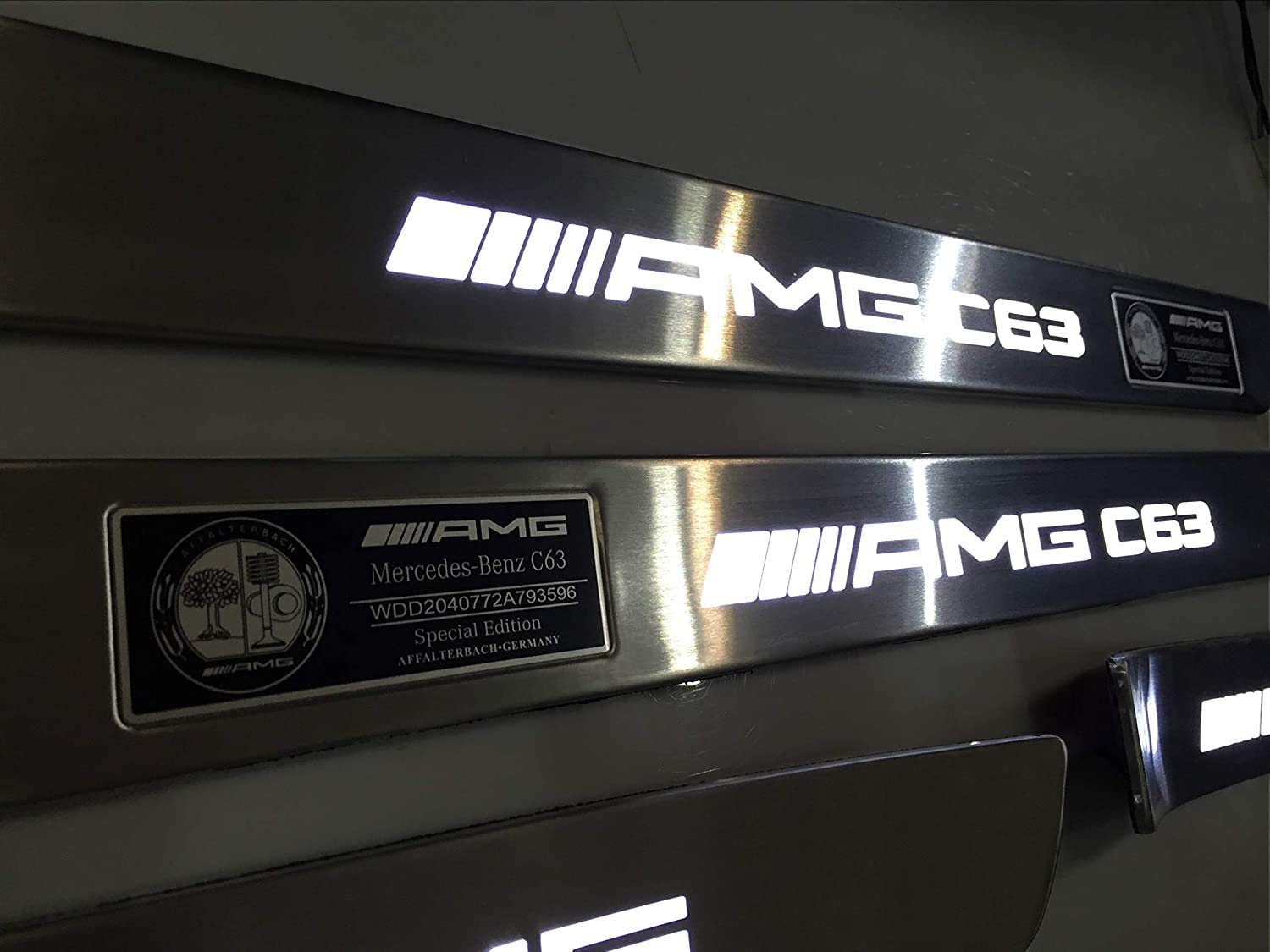 Door sills stainless steel polished chrome white LED Illuminated for Mercedes AMG C63 Style W205 W204 W213 C Class - Custom Class