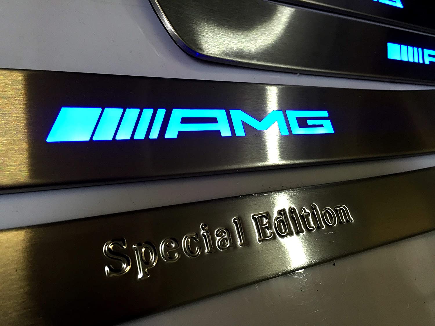 Door sills stainless steel LED Illuminated light blue Special Edition AMG sign for W222 S222 S63 S500 S550 S65 S Class - Custom Class