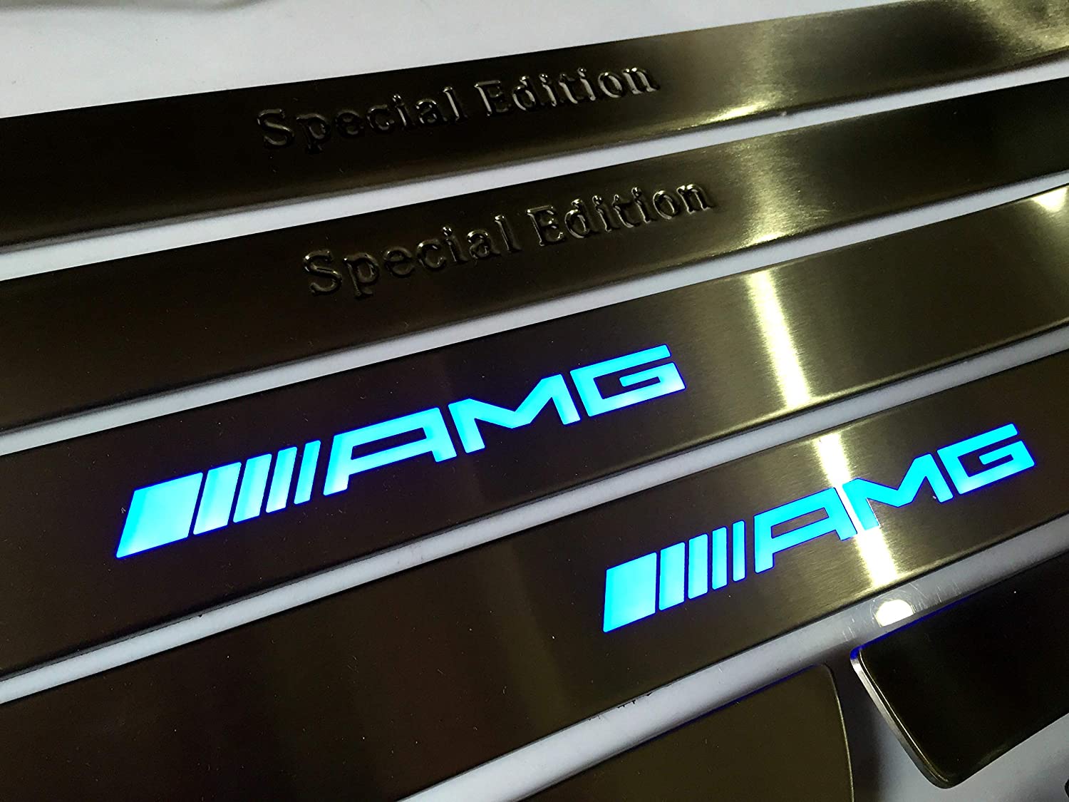 Door sills stainless steel LED Illuminated light blue Special Edition AMG sign for W222 S222 S63 S500 S550 S65 S Class - Custom Class