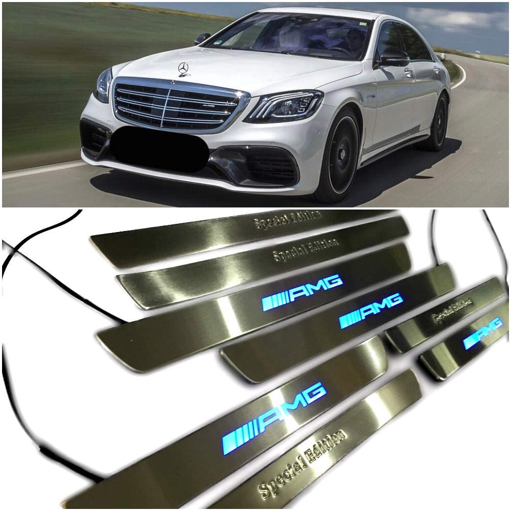 Door sills stainless steel LED Illuminated light blue Special Edition AMG sign for W222 S222 S63 S500 S550 S65 S Class - Custom Class