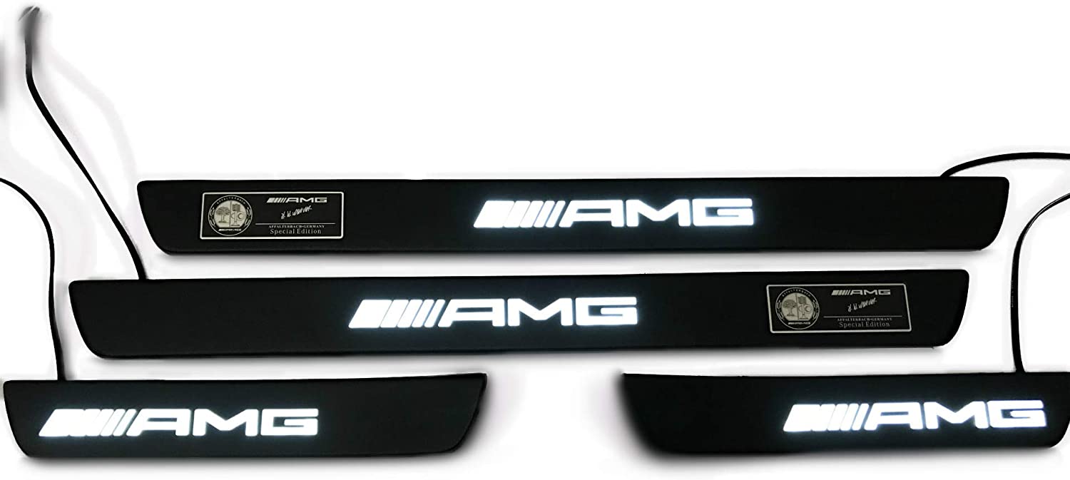 White AMG LED Illuminated Door Sills 4 pcs Black Matte for Mercedes W205 W204 W213 C Class - Custom Class