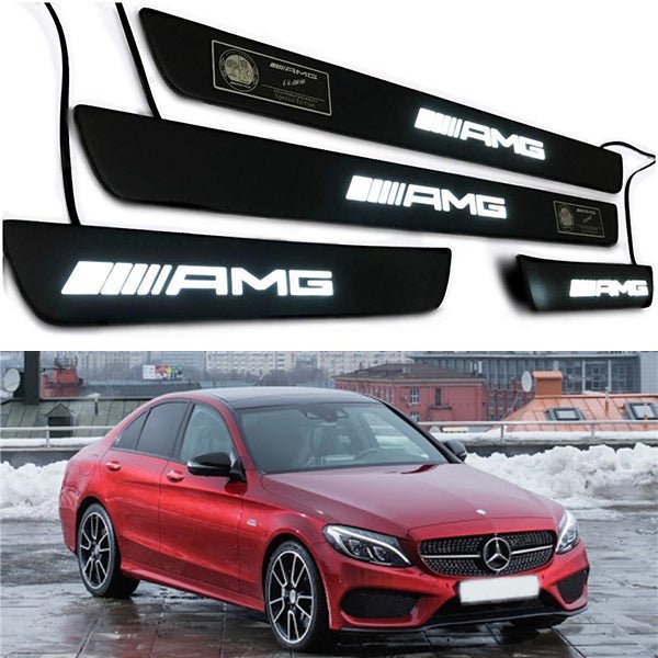White AMG LED Illuminated Door Sills 4 pcs Black Matte for Mercedes W205 W204 W213 C Class - Custom Class