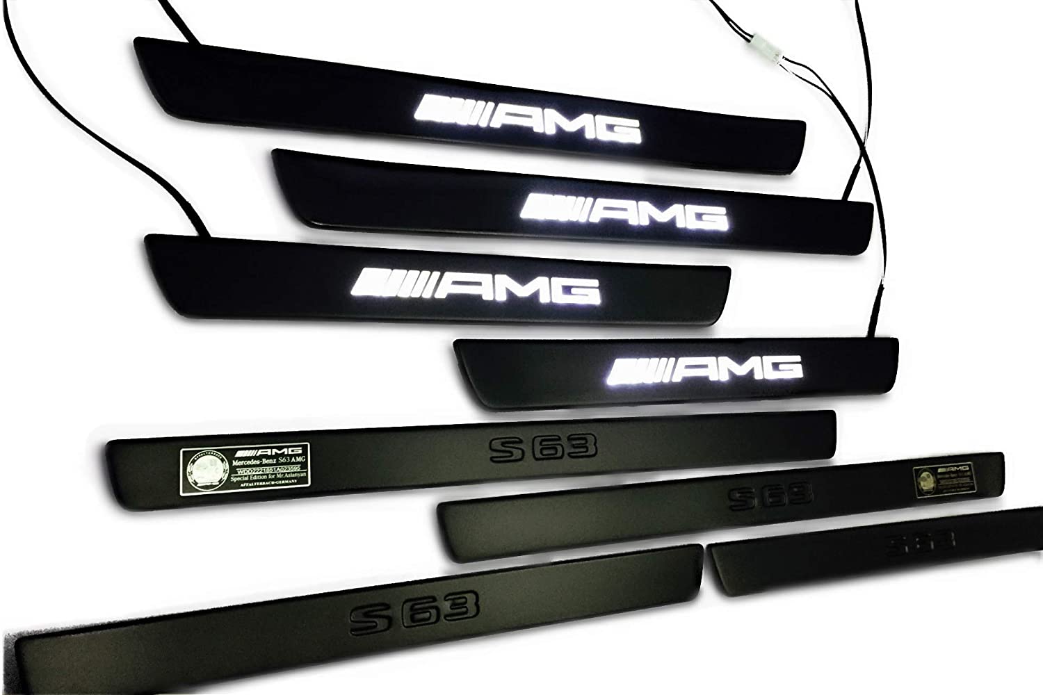 Black door sills LED Illuminated white AMG S63 sign for W222 S222 S63 S500 S550 S65 S Class - Custom Class