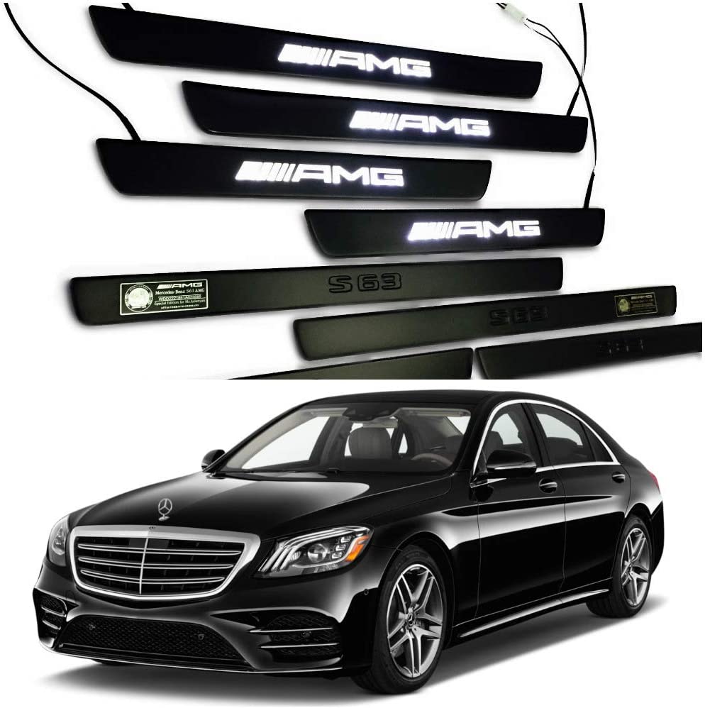 Black door sills LED Illuminated white AMG S63 sign for W222 S222 S63 S500 S550 S65 S Class - Custom Class
